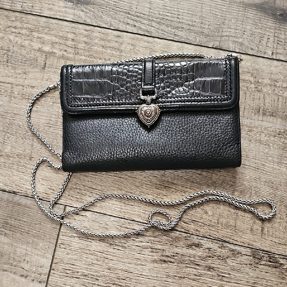 Brighton leather crossbody tri fold wallet purse removable chain strap